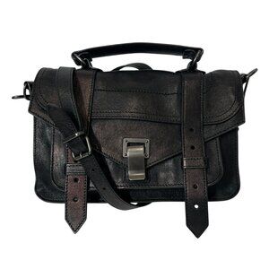 $1790 Proenza Schouler Black Metallic Chrome PS1 Tiny Satchel Crossbody